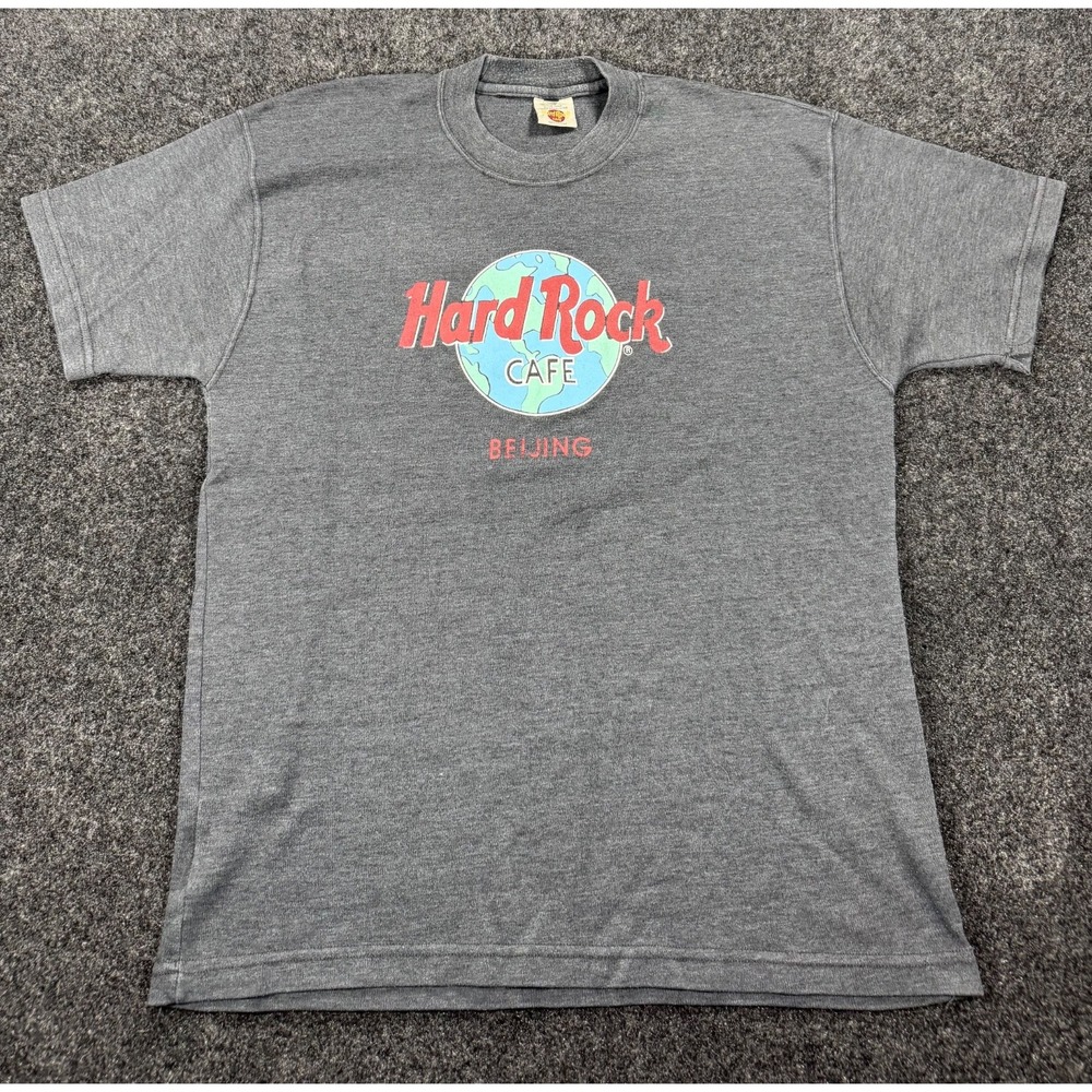 VTG Hard Rock Cafe Beijing T Shirt Mens Gray China Globe 90s - Picture 2 of 8